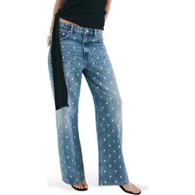 Mango Polka Dot Straight Leg Jeans In Blue