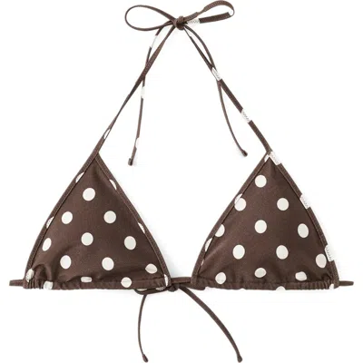 Mango Polka Dot Triangle Swim Top In Brown