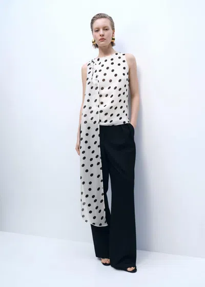 Mango Polka Dot Wrap Neck Blouse Off White