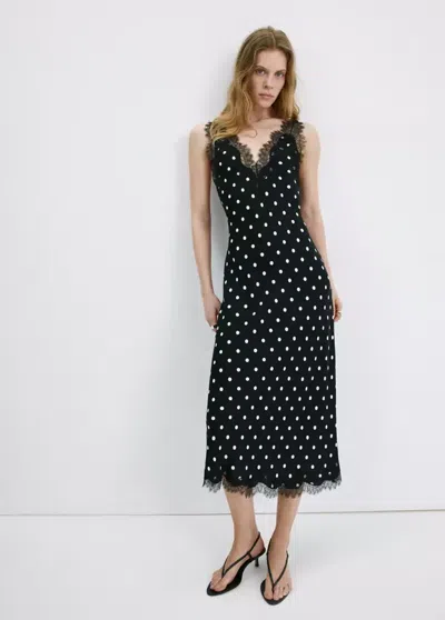 Mango Polka-dot Dress With Lace Detail In Multi
