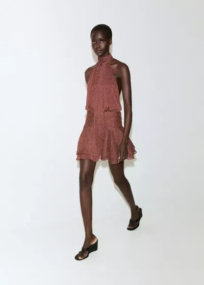 Mango Polka-dot Halter Dress In Burnt Orange