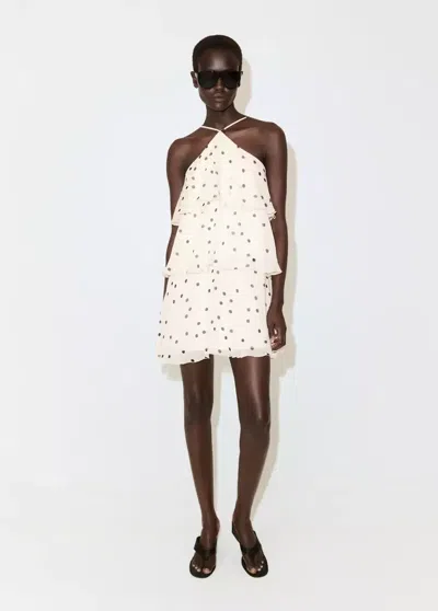 Mango Polka-dot Halter Dress In Ecru