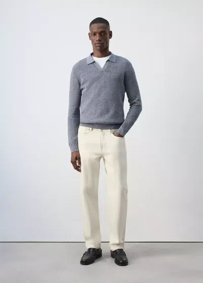 Mango Polo 100 % Coton En Maille Côtelée In Blue