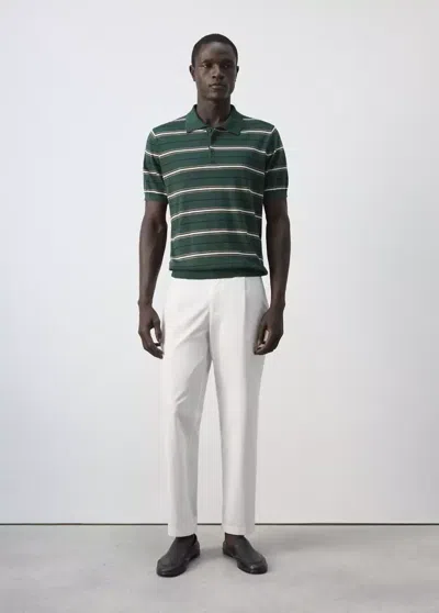 Mango Polo 100 % Coton Maille Fine Rayée In Green