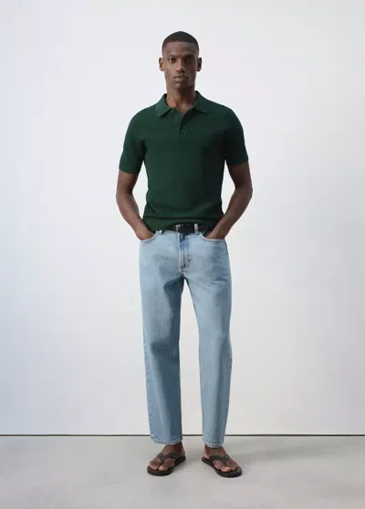 Mango Polo 100 % Coton Maille Structure In Green