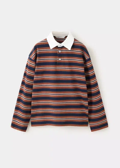 Mango Kids' Polo À Rayures Relaxed-fit Rouge-orangé In Brown
