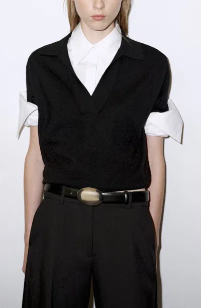 Mango Polo Collar Wool Sweater In Black
