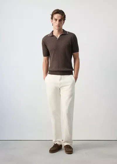 Mango Polo Côtelé Regular Fit In Brown