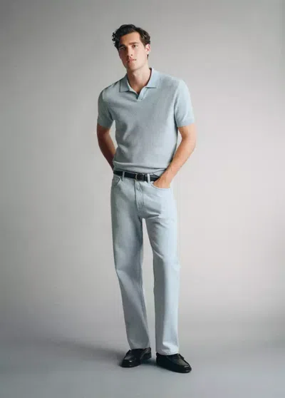Mango Polo Coton Mélangé Maille Côtelée In Blue