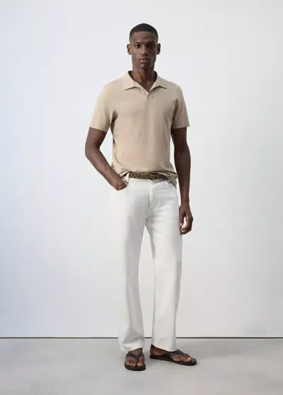 Mango Polo En Mélange De Coton Coupe Ajustée In Nude