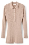 Mango Polo Long Sleeve Rib Romper In Neutral