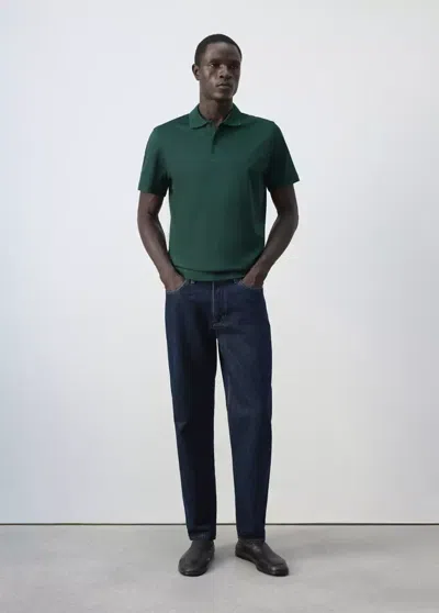 Mango Polo Maille Fine 100 % Coton In Green