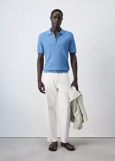 Mango Polo Maille Fine Côtelée In Blue