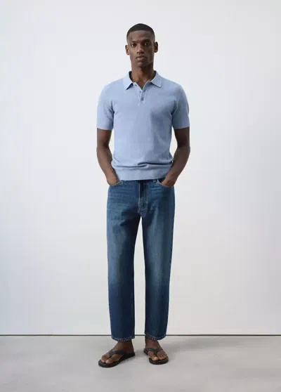 Mango Polo Mélange Coton Maille Fine In Blue