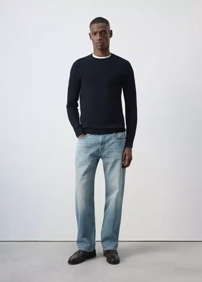 Mango Polo Mélange Coton Maille Fine In Bleu Marine