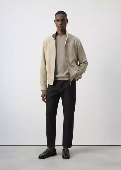 Mango Polo Mélange Coton Maille Fine In Gris Vison