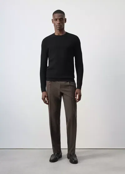 Mango Polo Mélange Coton Maille Fine In Noir