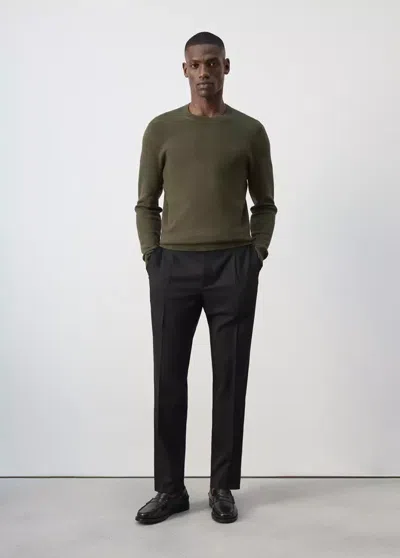 Mango Polo Mélange Coton Maille Fine In Olive