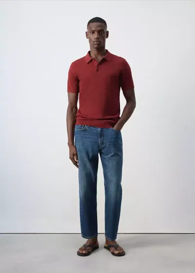 Mango Polo Mélange Coton Maille Fine In Red