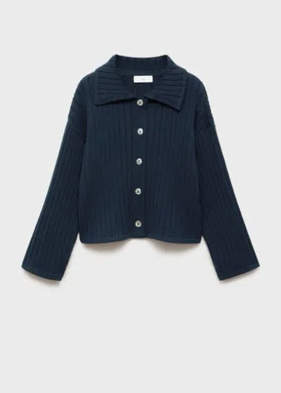 Mango Kids' Polo-neck Cardigan Dark Navy