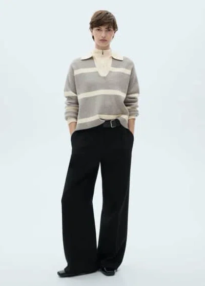 Mango Polo-neck Knitted Sweater Grey