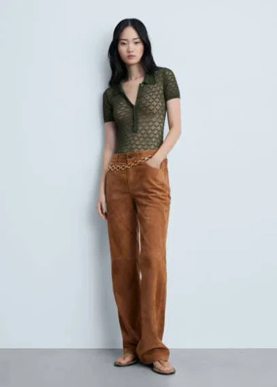 Mango Polo Neck Openwork Knitted Bodysuit Pastel Green