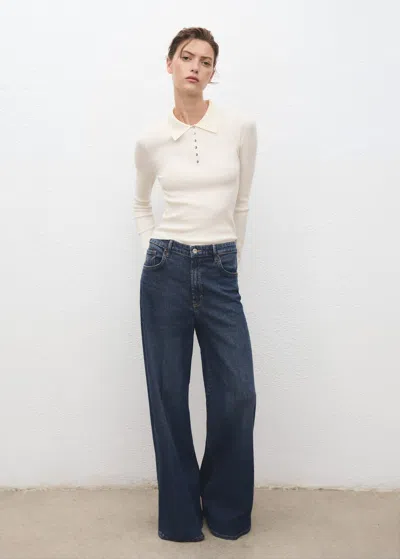Mango Polo-neck Ribbed Sweater Ecru In Neutral