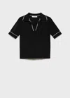 Mango Pull Col Polo Avec Liserés Contrastants Noir - Femme - Xxl -