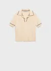 Mango Pull Col Polo Avec Liserés Contrastants Écru - Femme - Xxl -  In Neutral