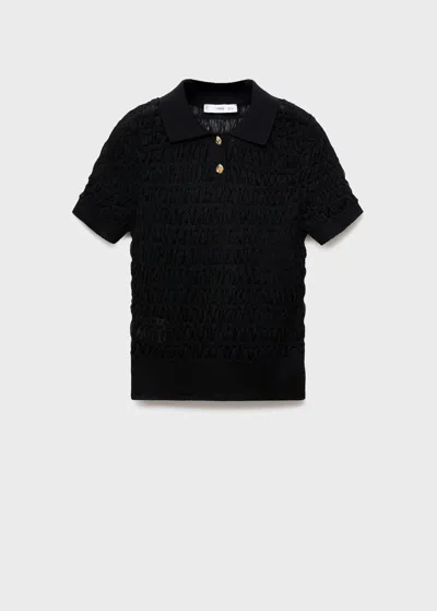 Mango Polo-neck Textured Sweater Black