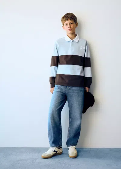 Mango Kids' Polo Oversize À Rayures In Bleu Ciel