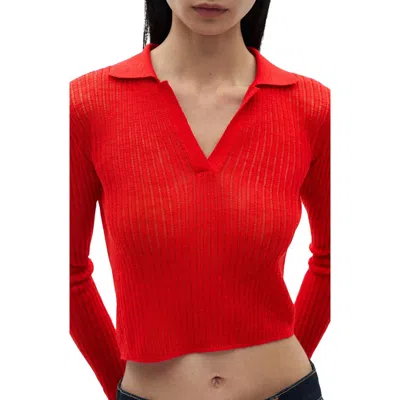 MANGO MANGO POLO RIB LONG SLEEVE CROP TOP