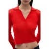 Mango Polo Rib Long Sleeve Crop Top In Red