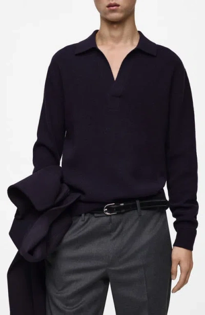 Mango Polo Sweater In Dark Navy