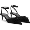 Mango Pompom Ankle Strap Kitten Heel Pump In Black