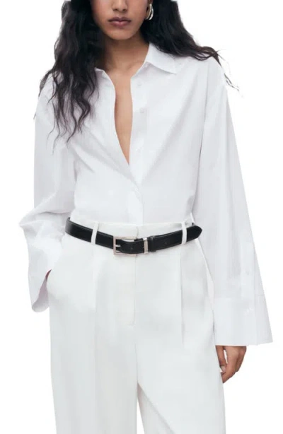 Mango Poplin Crop Button-up Shirt In White