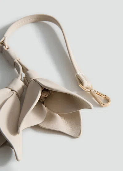 Mango Leather-effect Keychain With Flower Off White In Neutral
