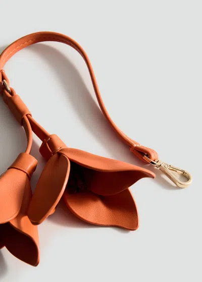 Mango Leather-effect Keychain With Flower Orange In Brown
