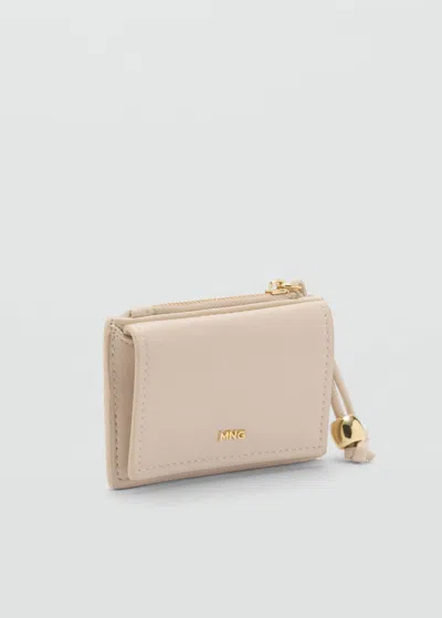 Mango Leather Effect Purse With Bead Detail Off White