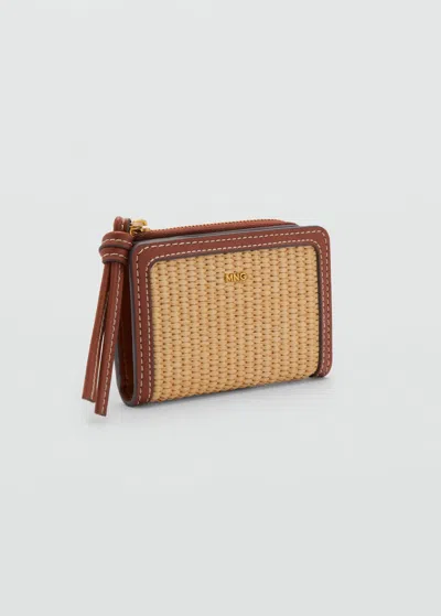 Mango Contrast Canvas Flap Wallet Leather