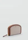 Mango Contrast Canvas Oval Wallet Leather In Leather