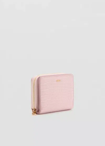Mango Portefeuille Petit Effet Croco In Pink