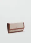 Mango Contrast Canvas Rectangular Wallet Leather In Leather