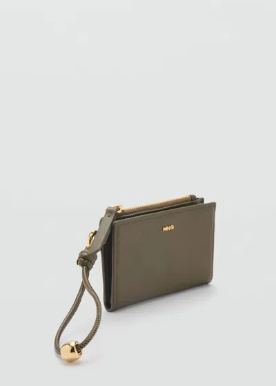 Mango Leather-effect Wallet With Zip Khaki In Khaki
