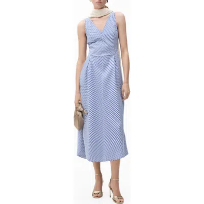 Mango Prima Stripe Cotton Blend Midi Dress In Blue
