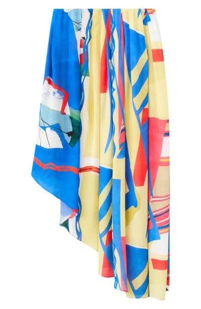 Mango Print Asymmetric Maxi Skirt In Blue