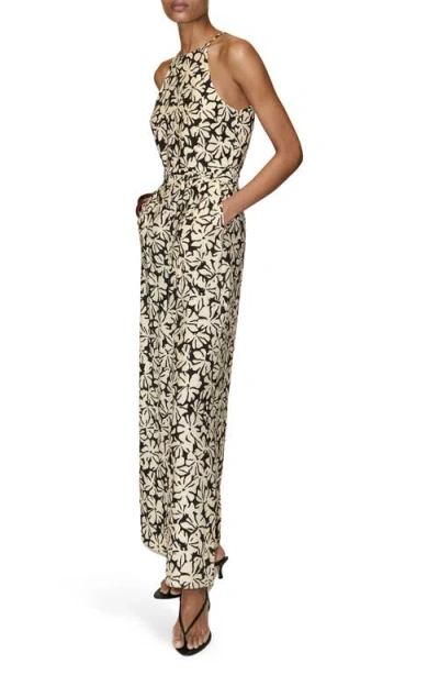 Mango Print Belted Sleeveless Jumpsuit In Neutral