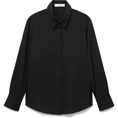 Mango Print Button-up Shirt In Black