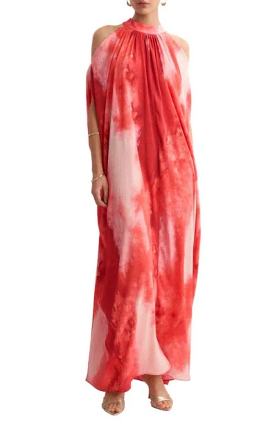 Mango Print Cold Shoulder Maxi Dress In Red