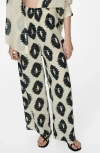 Mango Wideleg Printed Trousers Ecru In Ecru